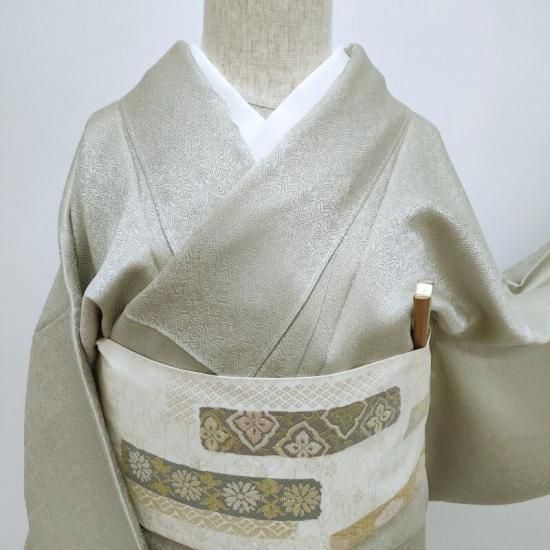 色無地 紋意匠織 作家物 重要無形文化財 人間国宝 吉田文之 利休白茶色