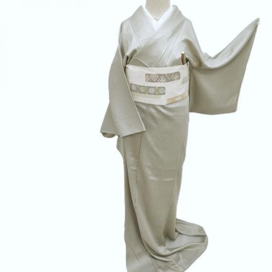 色無地 紋意匠織 作家物 重要無形文化財 人間国宝 吉田文之 利休白茶色