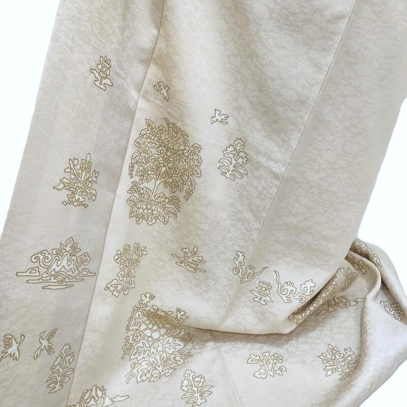 訪問着 樹下花鳥図 練色 金糸刺繍 式事 フォーマル パーティー 御仕立