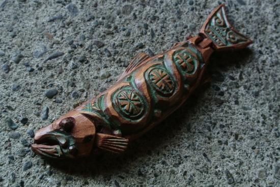 阿部紀男 鮭 木彫