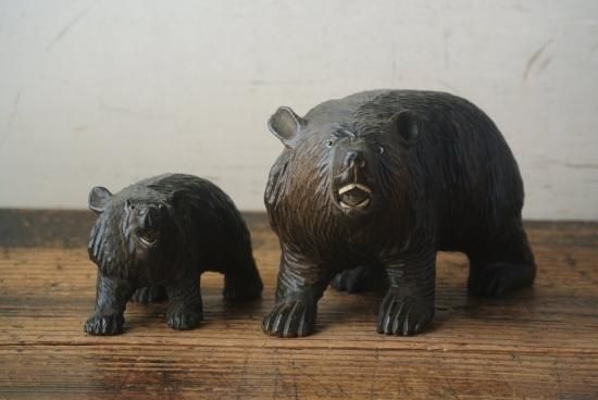古い木彫りの親子熊 ドイツ製