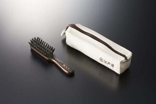ヘアーブラシ 携帯用 5行植え 豚毛【専用ケース付き】 - 日本橋江戸屋