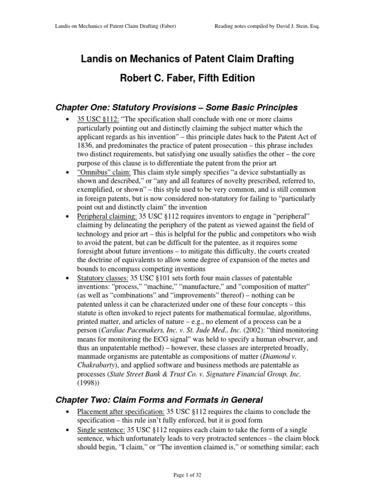 Landis On Mechanics of Patent Claim Drafting (Outline) | PDF