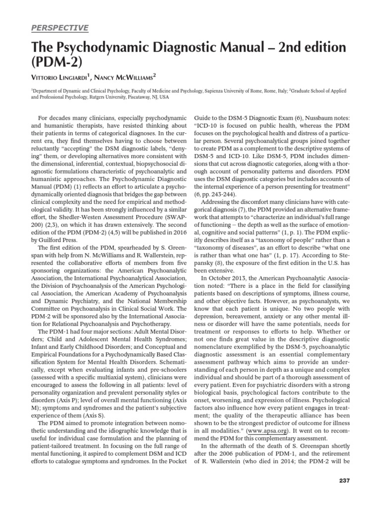 Psychodynamic Diagnostic Manual - PDM-2 | PDF | Diagnostic And