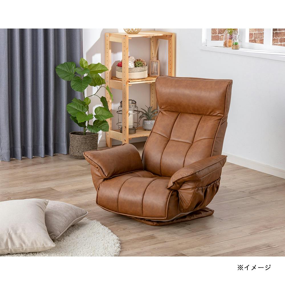 静音リクライニング ガス式肘掛け回転座椅子 キャメル 幅72cm 奥行57