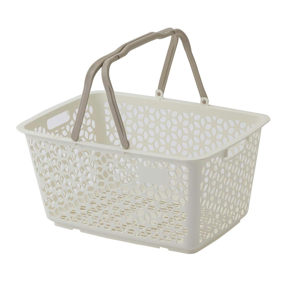 中身が入ったまま積み重ねできるバスケット ホワイト | バスケット