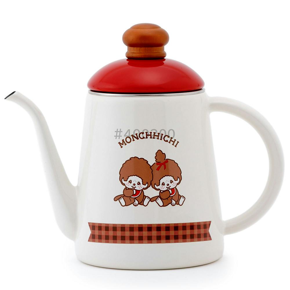 モンチッチ チェック 11cm コーヒーポット 細口 ホーロー 1.0L ガス火