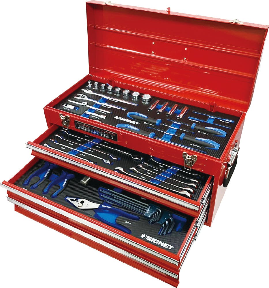 SIGNET 85点組 3/8DR・1/4DR 3段 ツールボックス 工具セット レッド