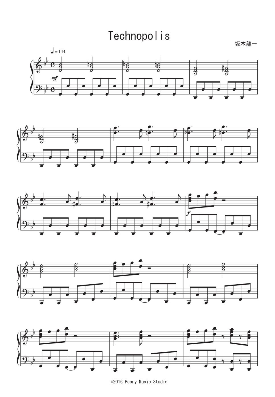 Yellow Magic Orchestra - TECHNOPOLIS ピアノ楽譜PDF | Peony | Kokomu