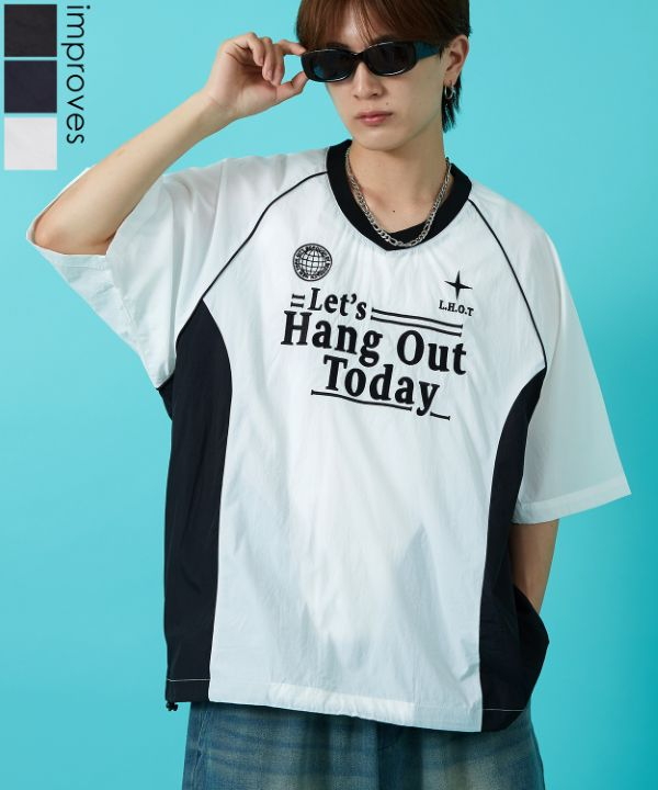 ナイロンVネック半袖切替プルオーバー