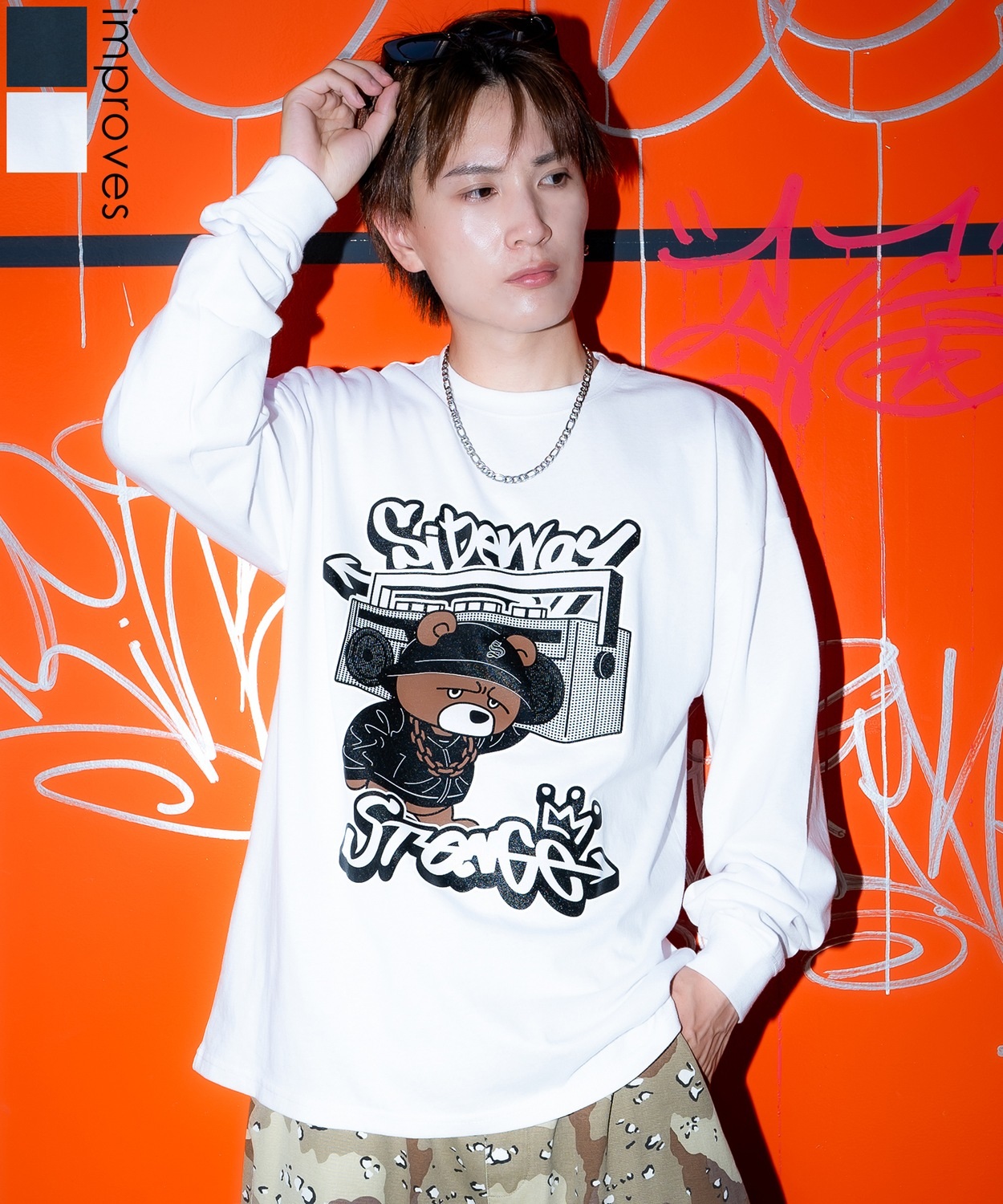 SIDEWAYSTANCE】オーディオダウナーベア長袖Tシャツ