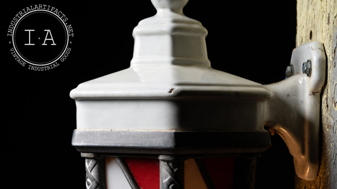 Rare 1920s Deco Koken No. 140 Lighted Porcelain Enamel Barber Pole