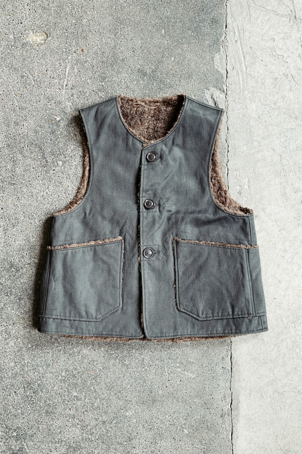 Engineered Garments Over Vest Dark Olive Coated Twill - Made in