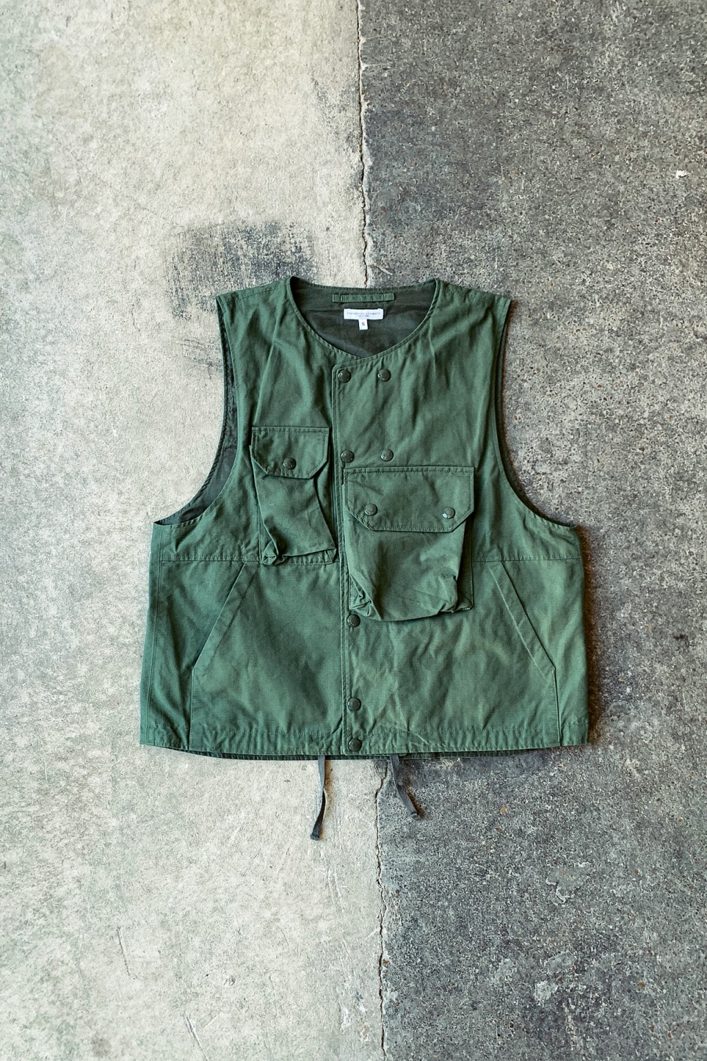 Engineered Garments Cover Vest Olive Cotton Ripstop - Made in USA