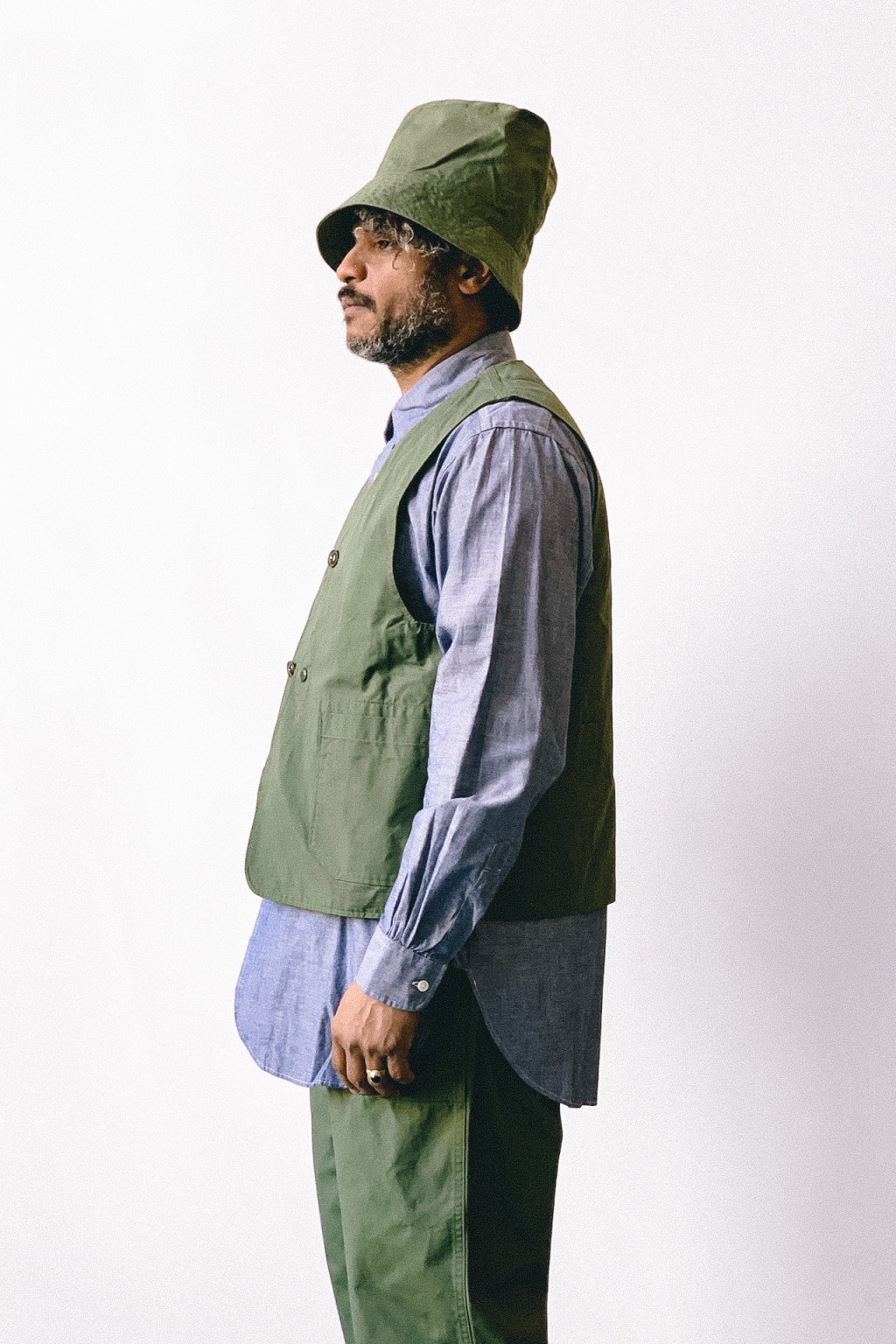 Engineered Garments Cover Vest Olive Cotton Ripstop - Made in USA