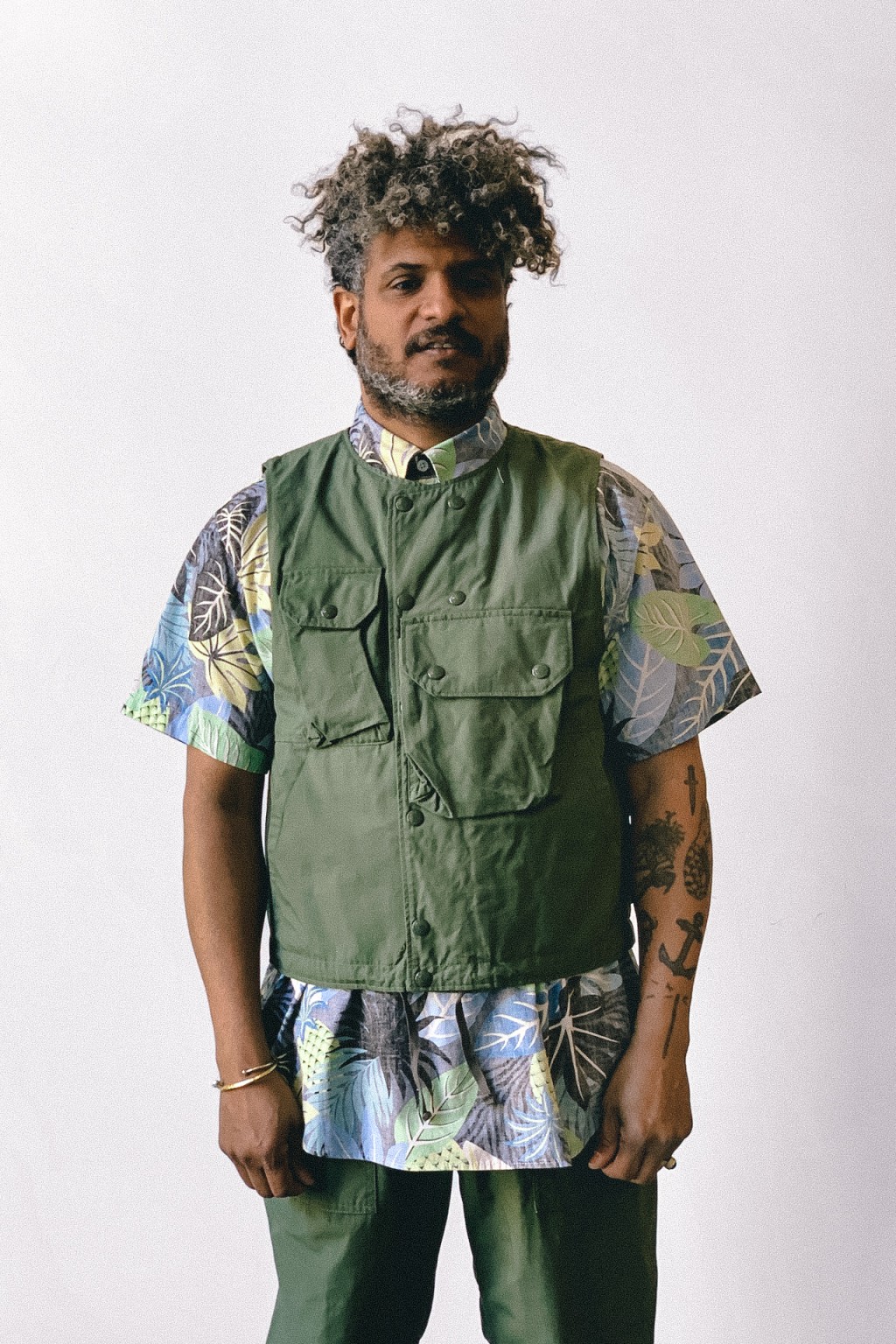 Engineered Garments Cover Vest Olive Cotton Ripstop - Made in USA