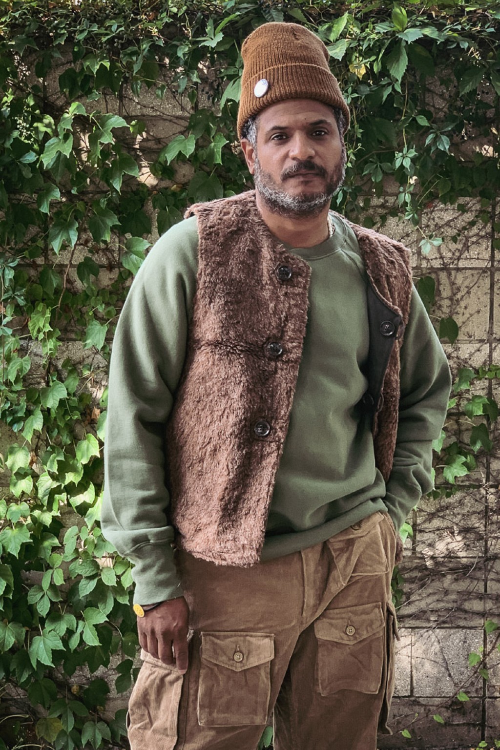 Engineered Garments Over Vest Dark Olive Coated Twill - Made in