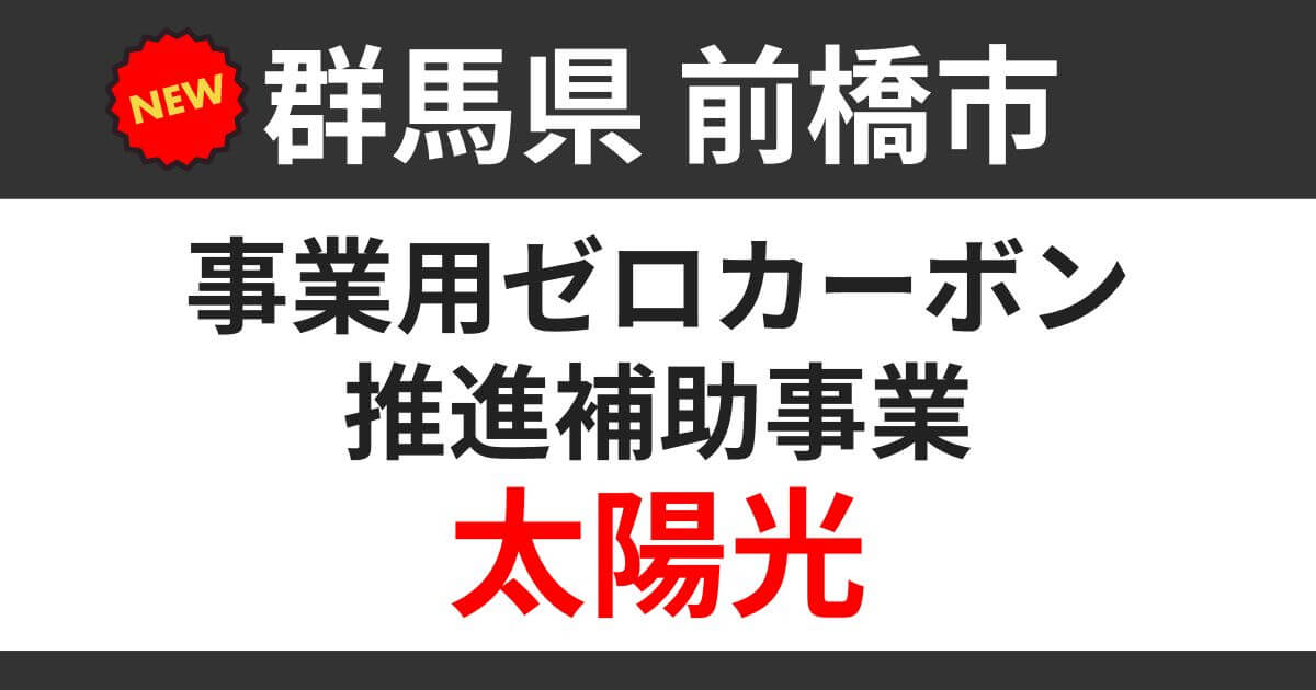 令和6年度：群馬県前橋市事業用ゼロカーボン推進補助事業補助金（太陽