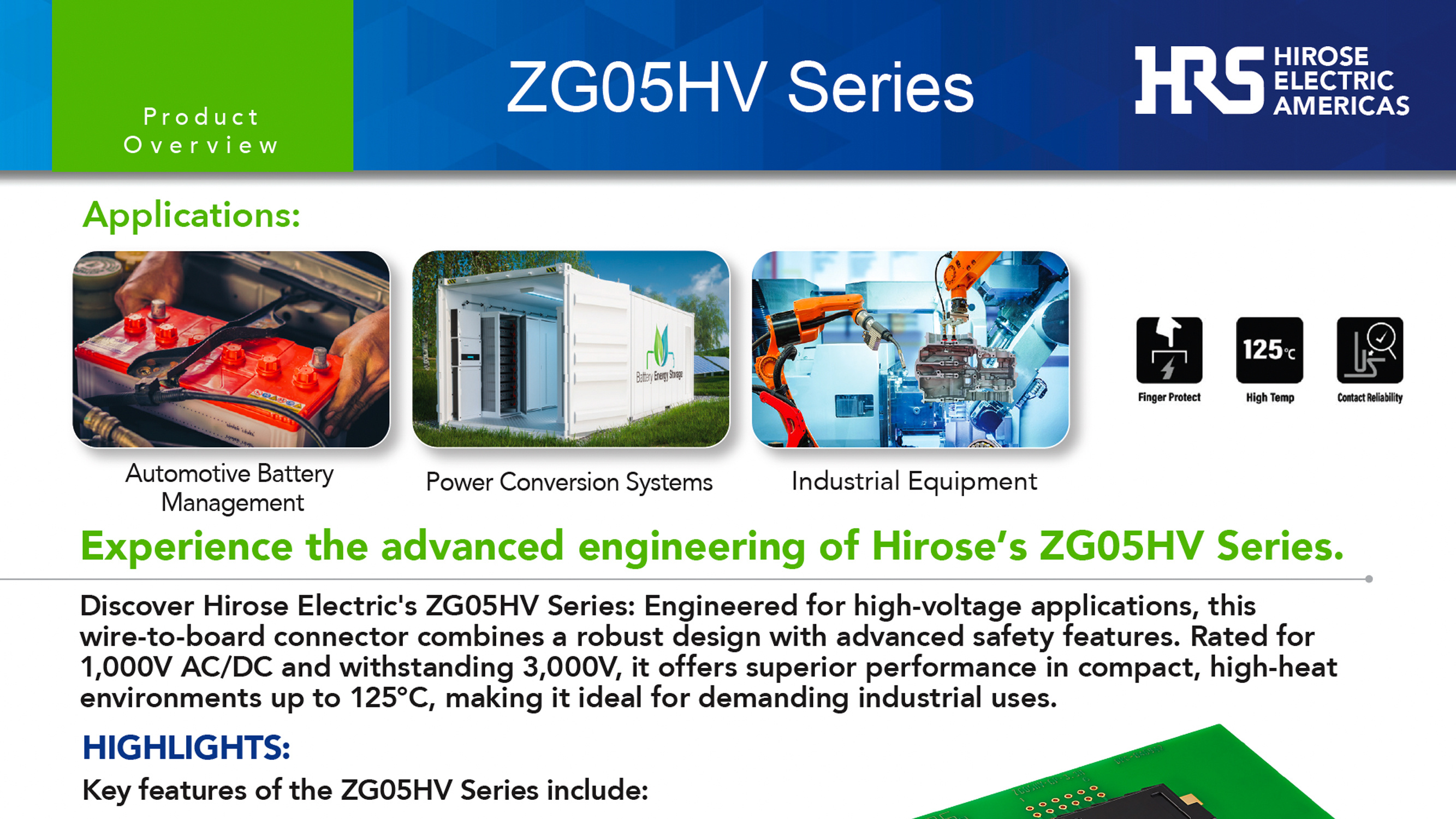 ZG05HV Series | High-Voltage Wire-to-Board Connector