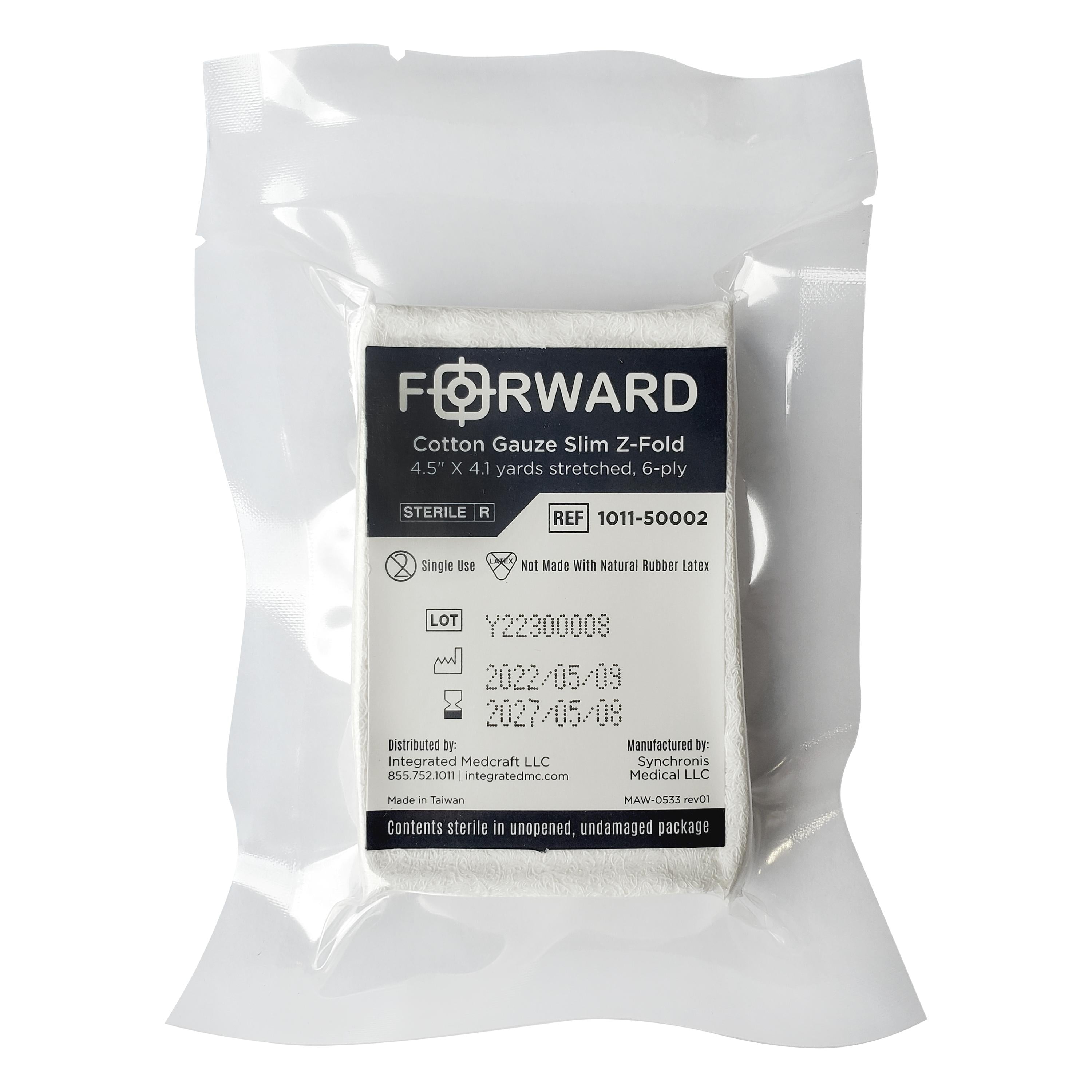Forward Cotton Gauze Slim Z-Fold, 6 ply, Sterile, 4.5