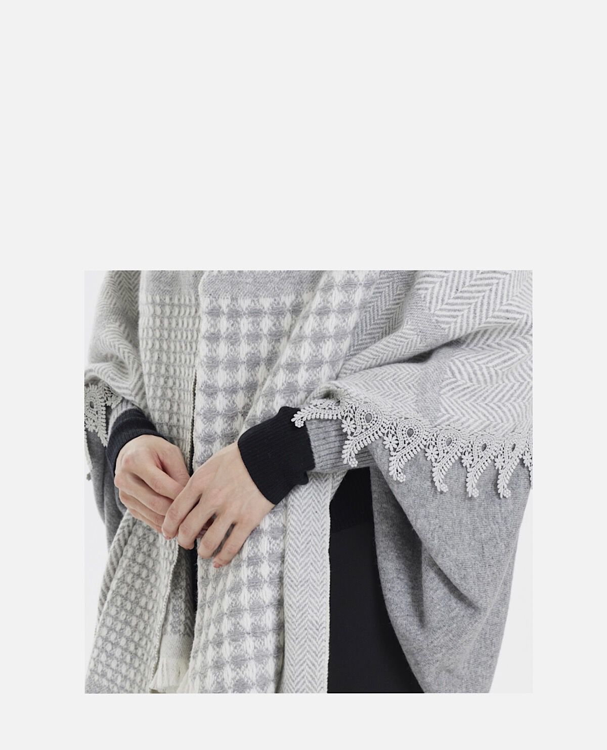レース ワッフル織 袖付きショール ストール グレー｜近沢レース店