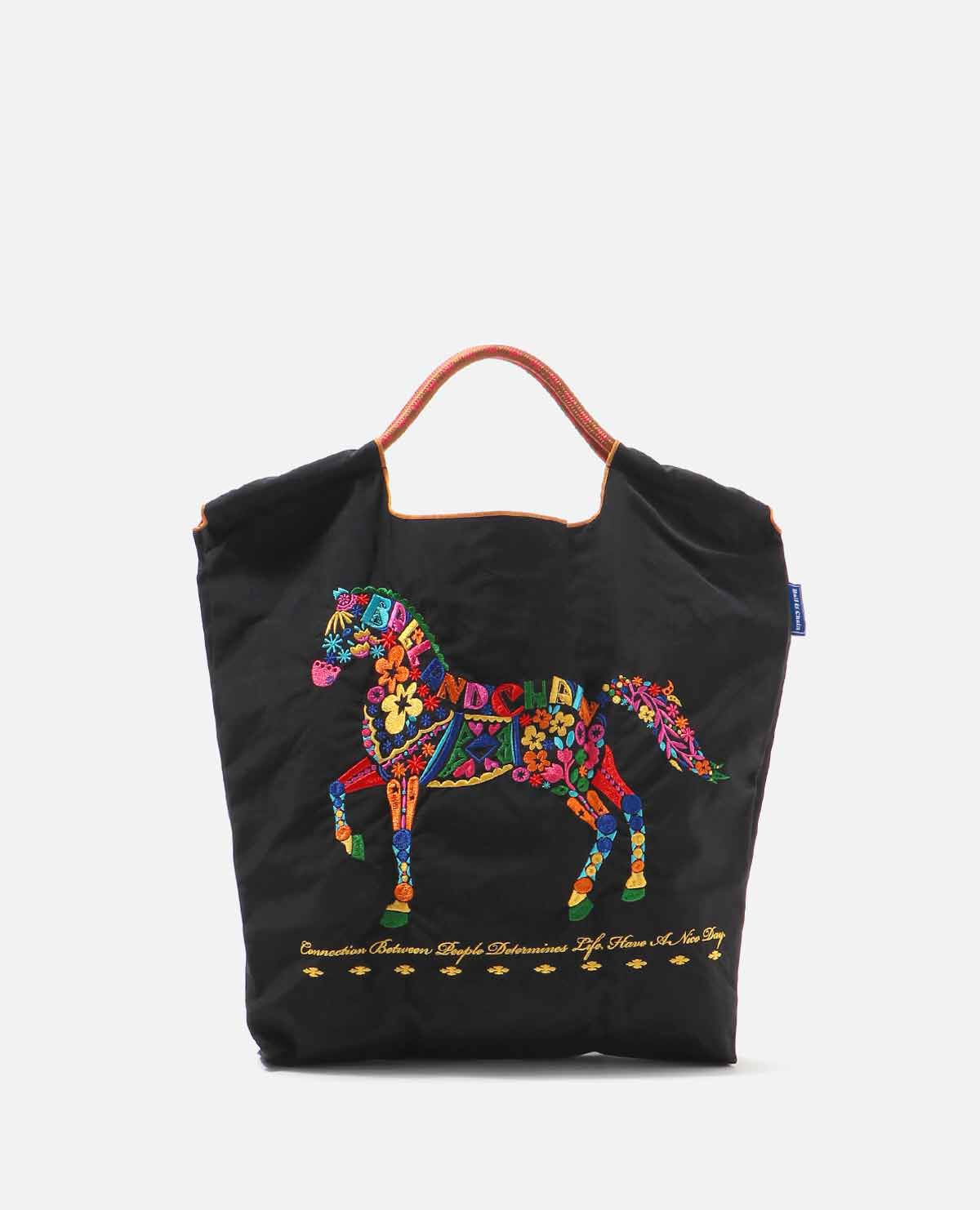 エコバッグ フラワー ホース 馬 Mサイズ ブラック｜ボールアンド