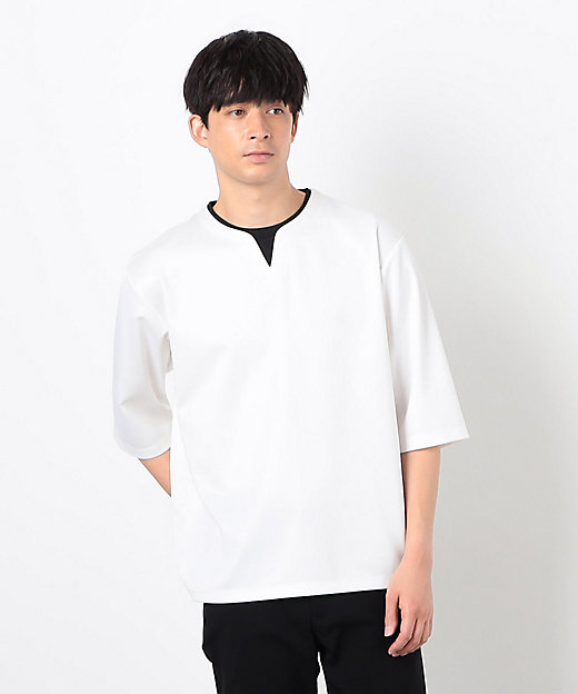 フェイクレイヤード キーネックTシャツ 七分袖（4760TK07