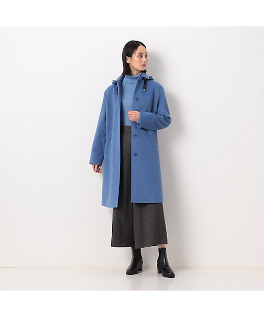 アンゴラウール デザインフード付スタンドステンカラーコート