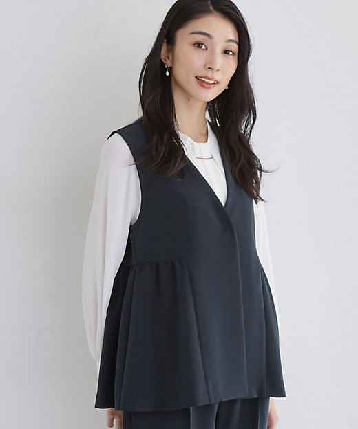 通勤・セレモニー】ダブルクロス ペプラムジレ／セットアップ可