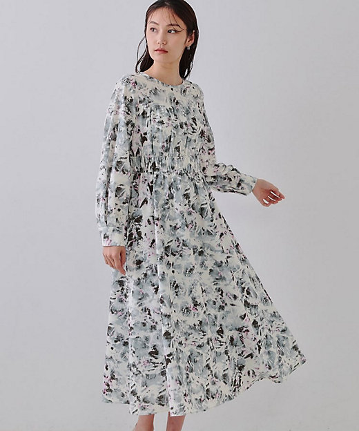 ぼかしフラワープリントワンピース【洗濯機洗い可