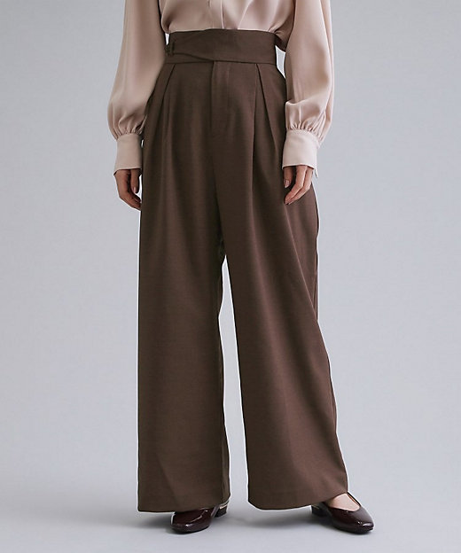 es】ハイウエストタックワイドパンツ【洗濯機洗い可