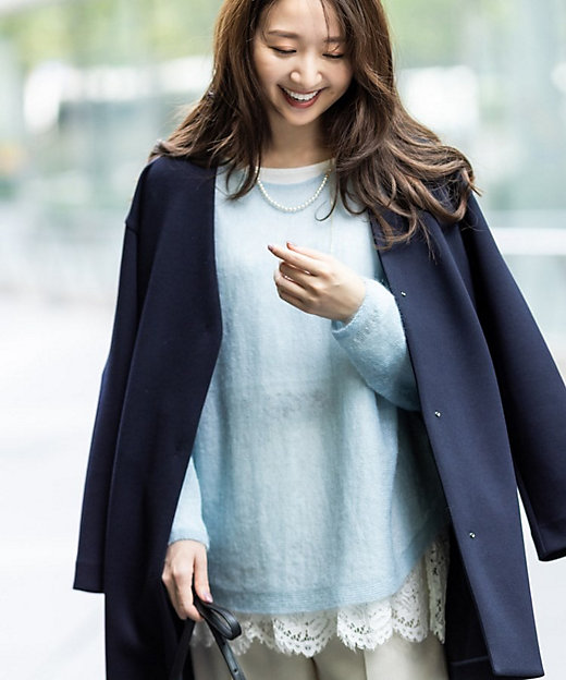 秋／軽羽織り】ノーカラーミドル丈ライトコート（2002541667