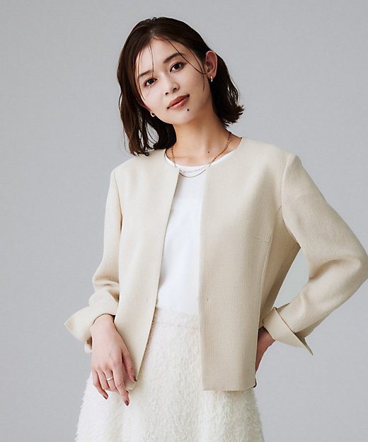 短丈／日本製】カラミ風メッシュ ノーカラージャケット