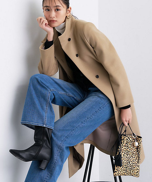 名品コート／日本製】ウール100％スタンドカラーロングコート