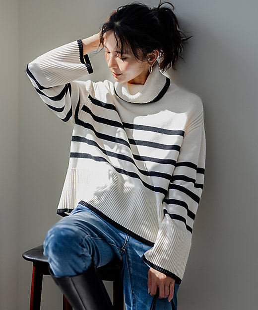 洗える】ウールミドルゲージ ボーダー ニット（KRWWSW0555