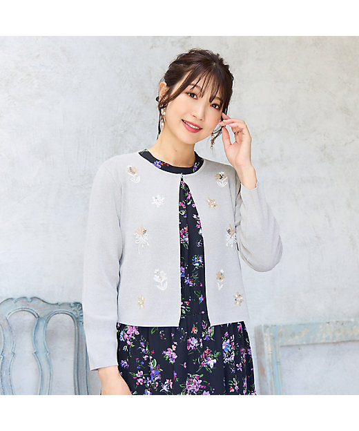 人気デザイン】フラワースパンコール刺繍カーディガン