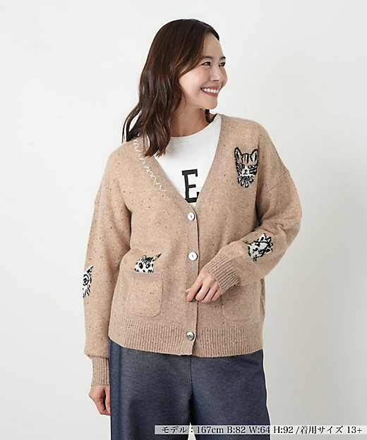 猫モチーフカシミヤカーディガン【NEMIKA】 | Leilian plus