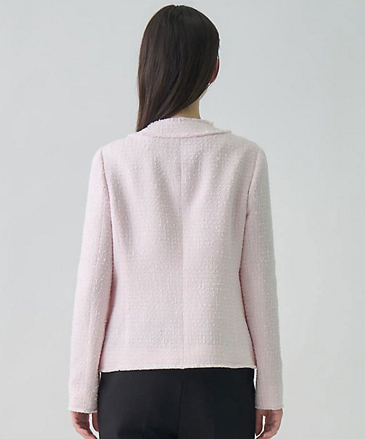 極美品 ランバンコレクション ツイード ノーカラージャケット モヘア