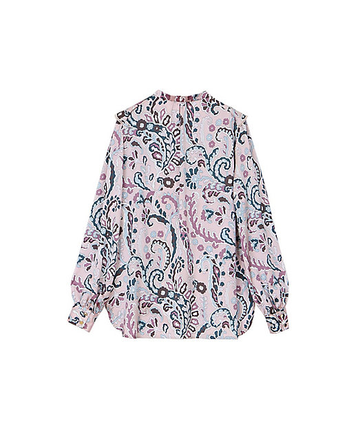 美品ANAYIアナイモダンペイズリーフリルブラウス38Mサイズピンク