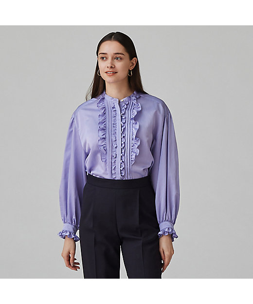 コットンシルクサテン フリルブラウス | maison TOMORROWLAND/メゾン