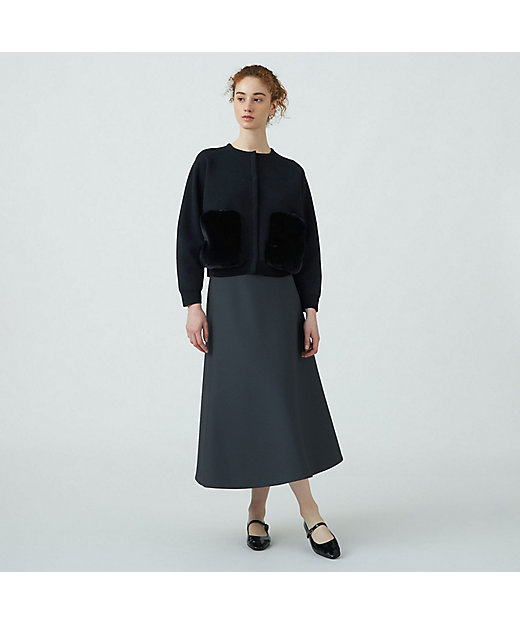 ウールポリエステルミラノリブ ファーポケットカーディガン | maison