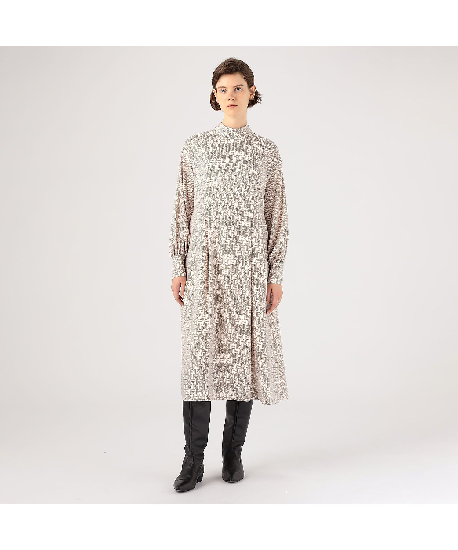 モノグラムプリント フロンタブルボウタイワンピース | maison