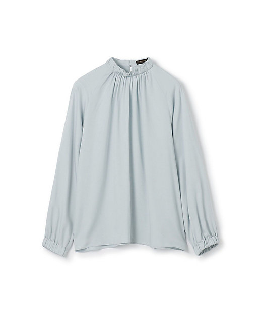 ウォッシャブルサテン スタンドギャザーカラーブラウス | maison