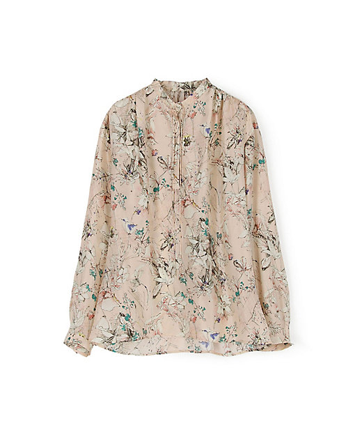 メッシュフラワープリント ショルダータックブラウス | maison