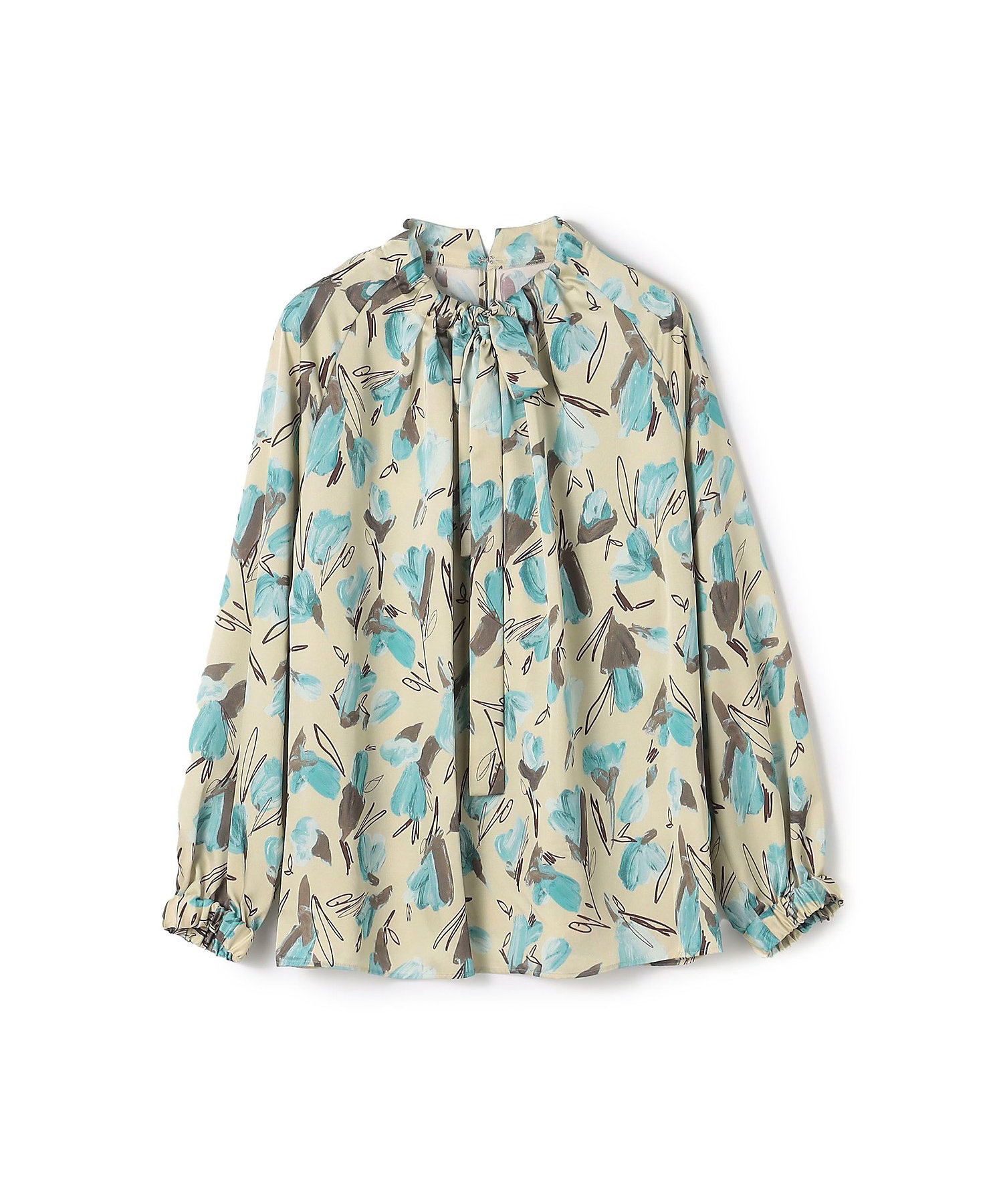 ブーゲンビリアプリント ボウタイギャザーブラウス | maison