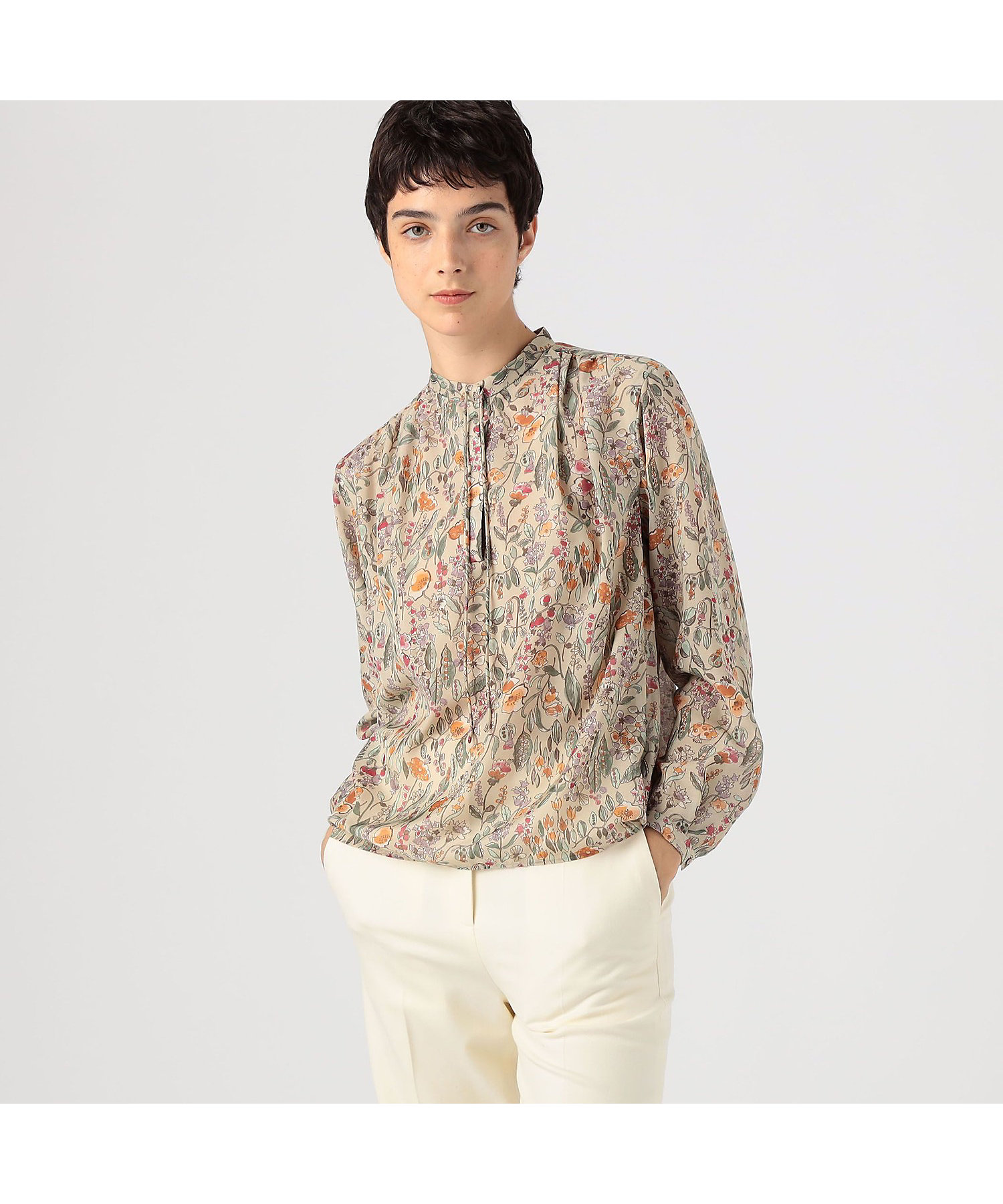 オーマリーフプリント ストリングボウタイブラウス | maison