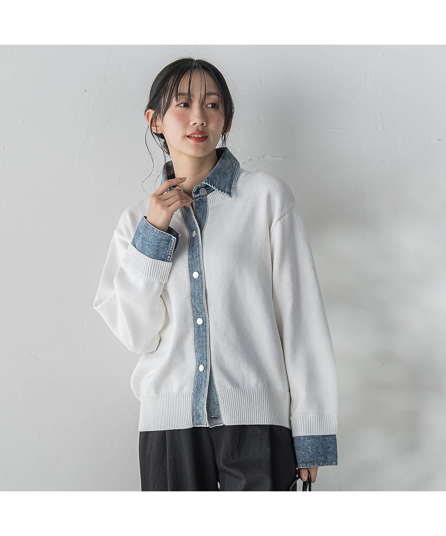 デニムドッキングニットカーディガン≪手洗い可能≫ | Droite