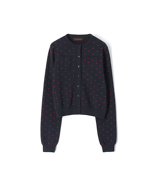 コットンカシミヤ ドットジャカードクルーネックカーディガン | CABaN