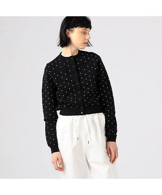 コットンカシミヤ ドットジャカードクルーネックカーディガン | CABaN