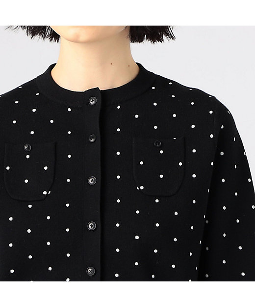 コットンカシミヤ ドットジャカードクルーネックカーディガン | CABaN